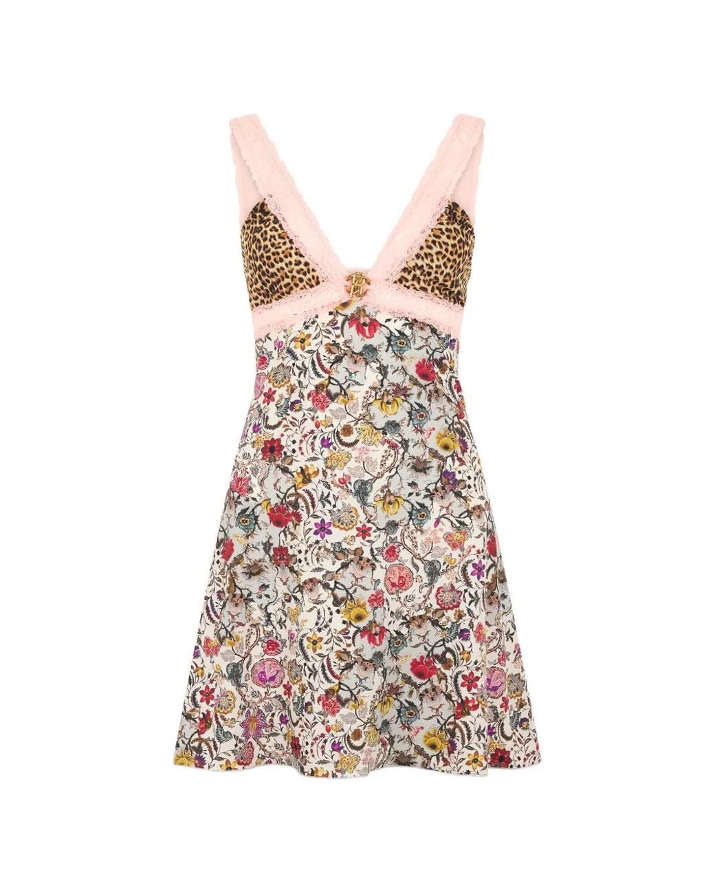 Roberto Cavalli White Animal Print Lace Dress