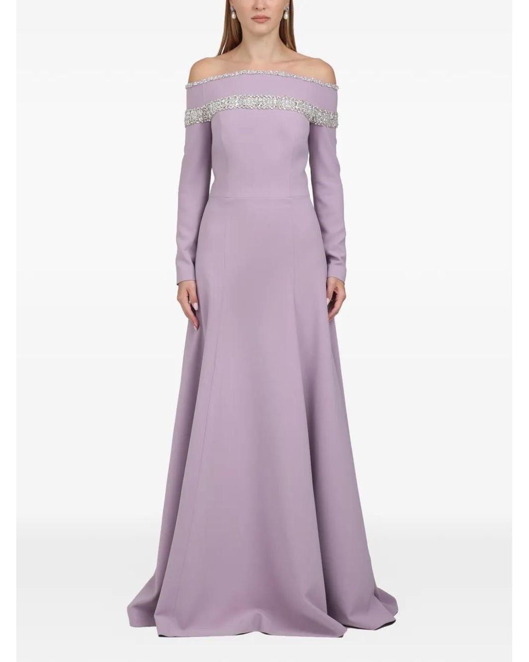 Dina Melwani Purple Off-Shoulder Maxi Dress