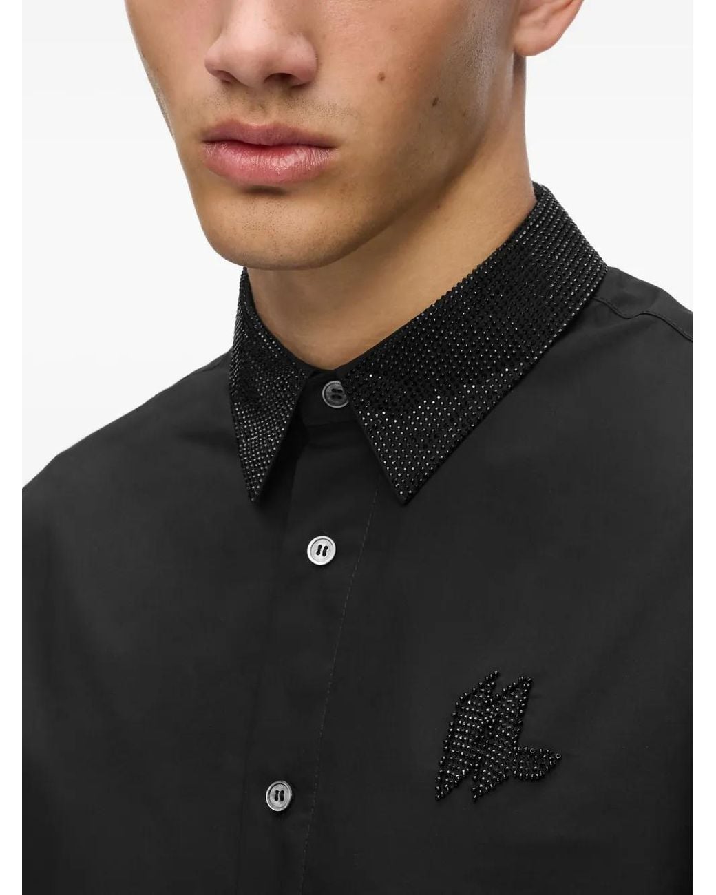 Karl Lagerfeld Black Embellished-Collar Long-Sleeves Shirt for men