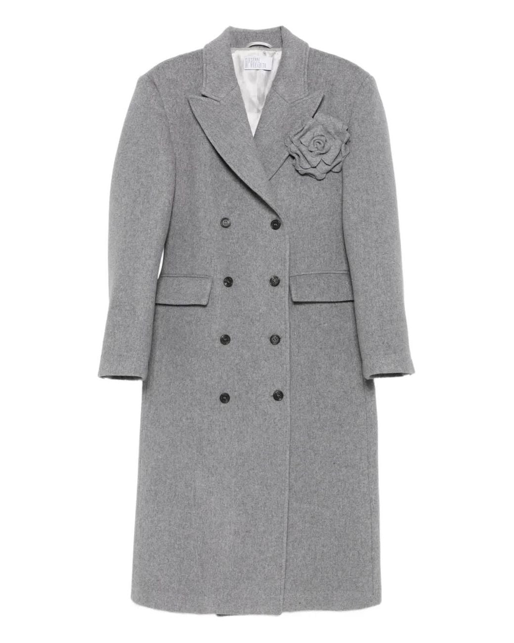 GIUSEPPE DI MORABITO Gray Flower-Appliqué Double-Breasted Coat