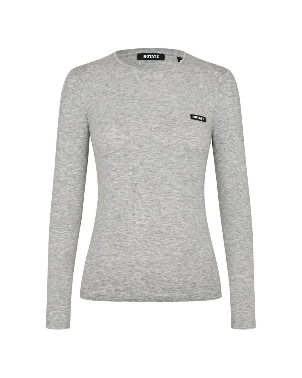 ROTATE BIRGER CHRISTENSEN Gray Logo-Patch Long-Sleeve T-Shirt