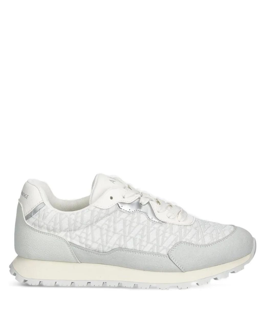 ARMANI EXCHANGE White Monogram-Patterned Lace-Up Sneakers