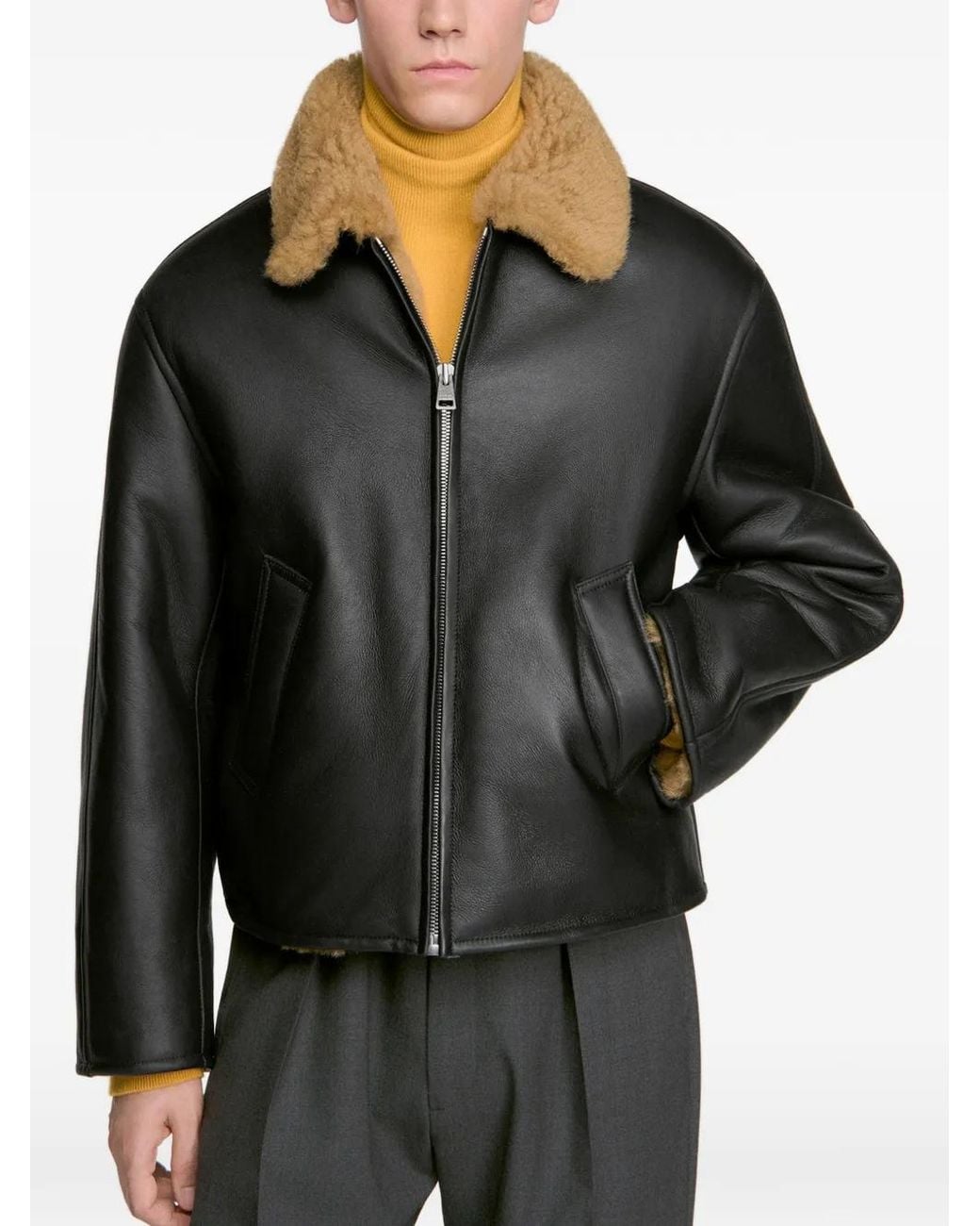 Sandro Black Shearling-Collar Jacket for men