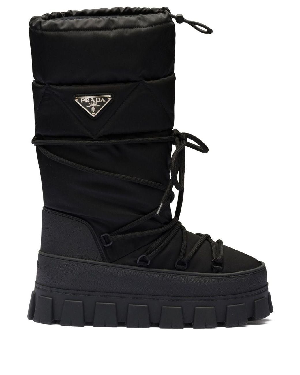Prada Recycled Nylon Moon Boots in Black | Lyst