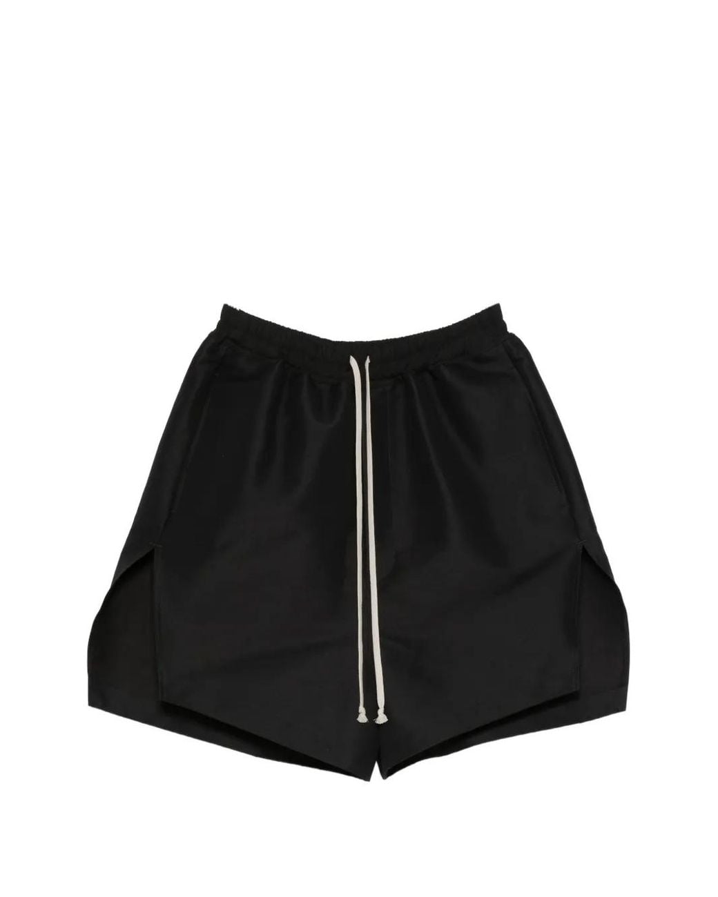 Rick Owens Black Stiff Drawstring Shorts With Slits for men