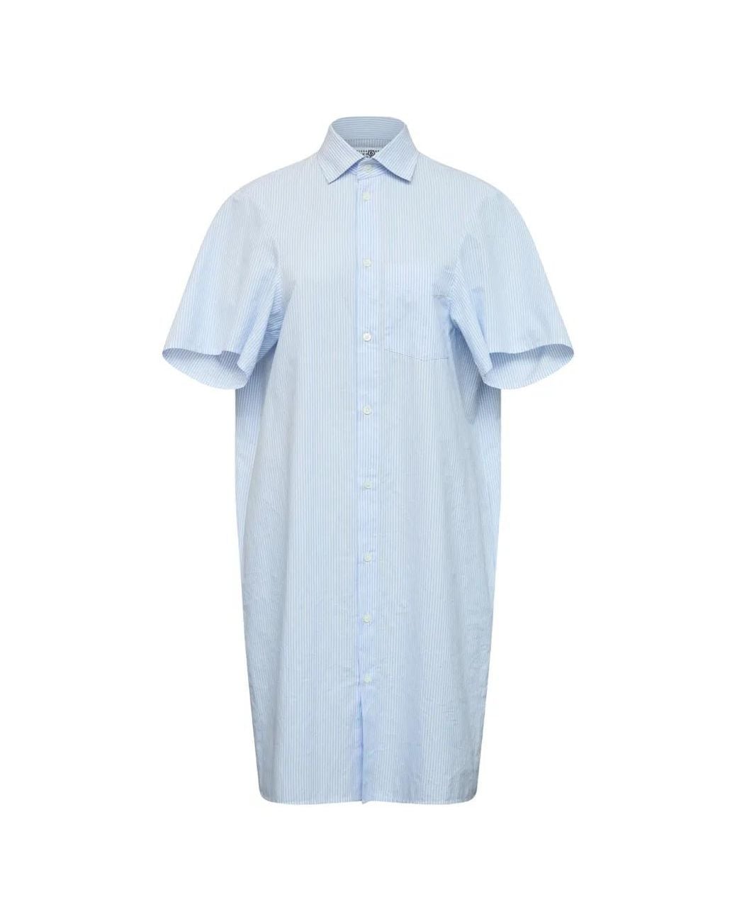 MM6 by Maison Margiela Blue Short-Sleeve Striped Shirt Mini Dress