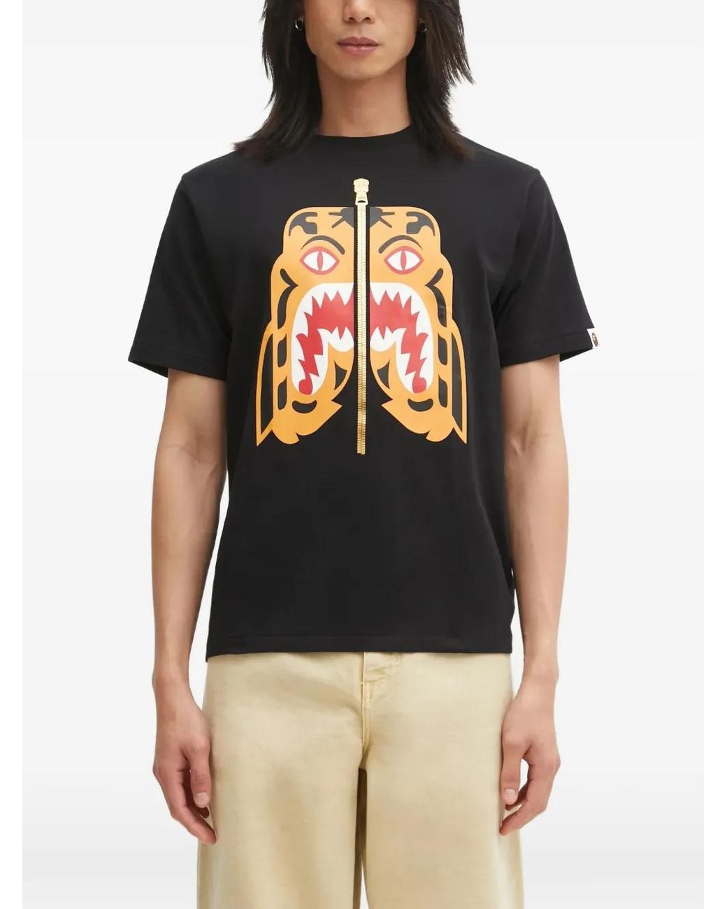 A Bathing Ape Black T-Shirt À Imprimé Colors Tiger for men