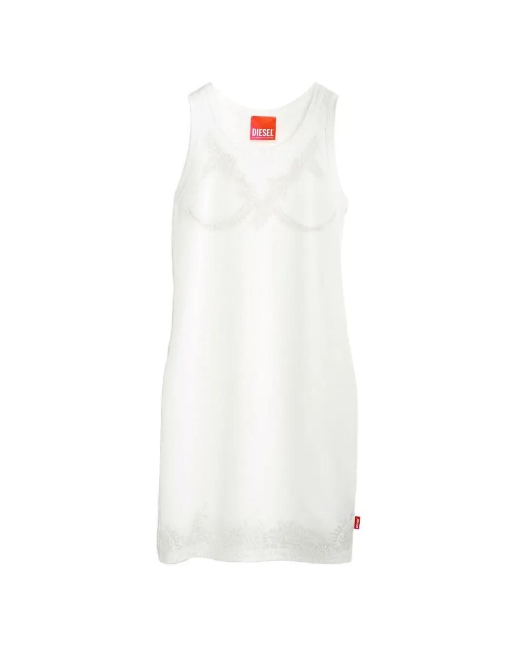 DIESEL White Mini Tank Dress With Devoré Lace Effect