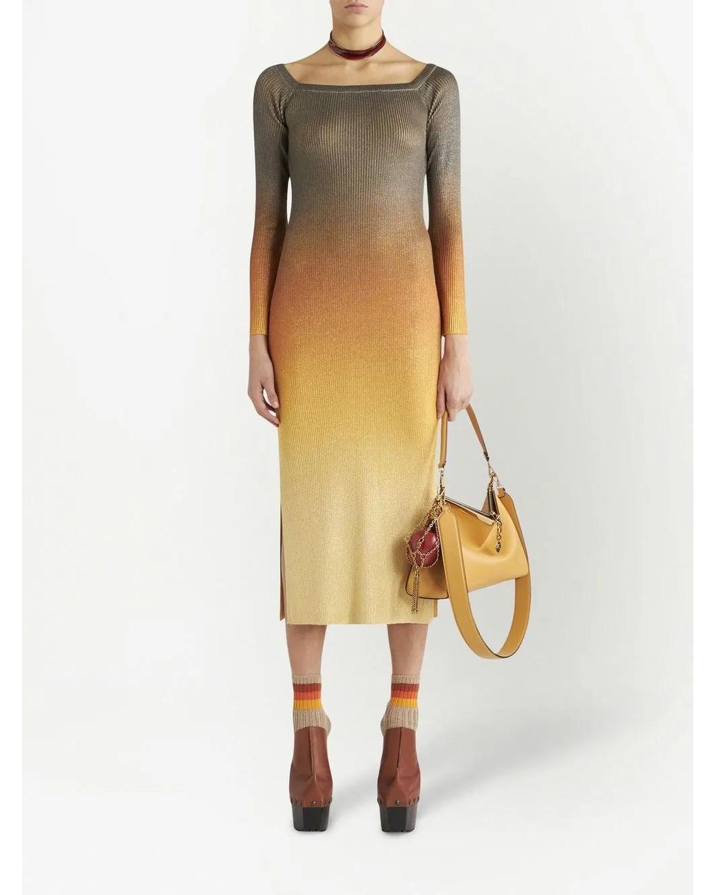Etro Yellow Gradient-Effect Ribbed-Knit Dress