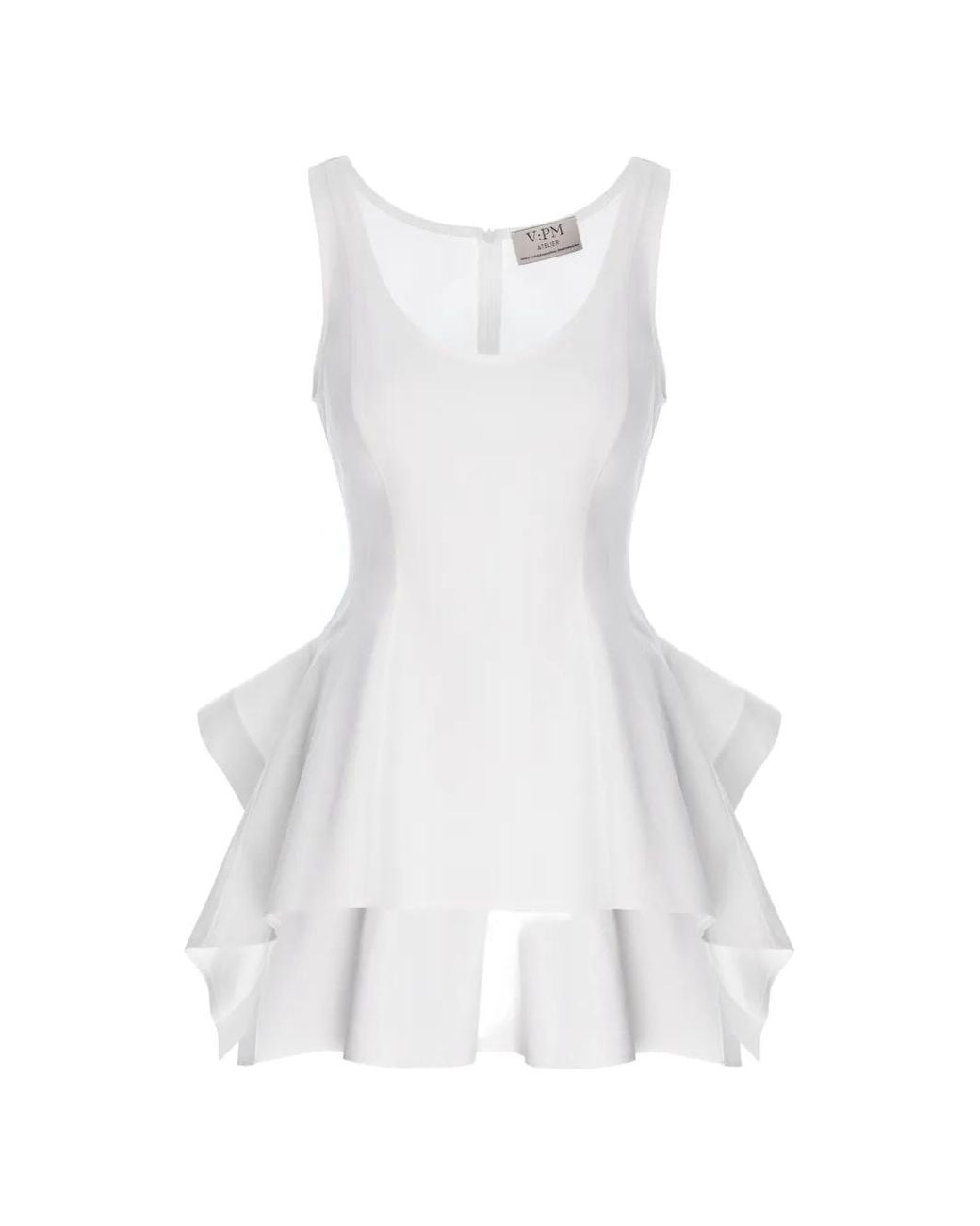 V:PM ATELIER White Milo Ruffled Peplum Top