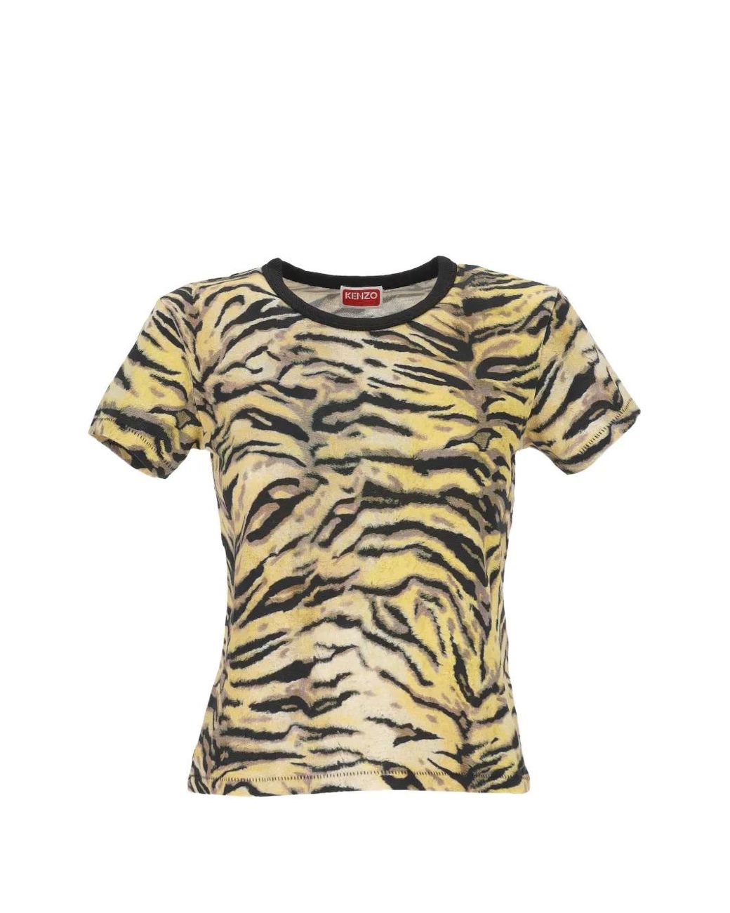 KENZO Yellow Tiger-Print Crew-Neck T-Shirt