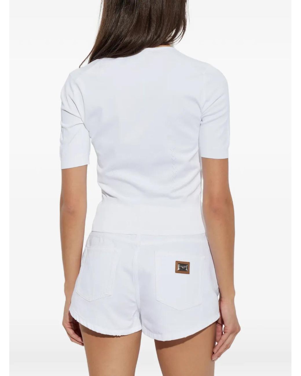 Dolce & Gabbana White T-Shirt À Logo Dg Brodé