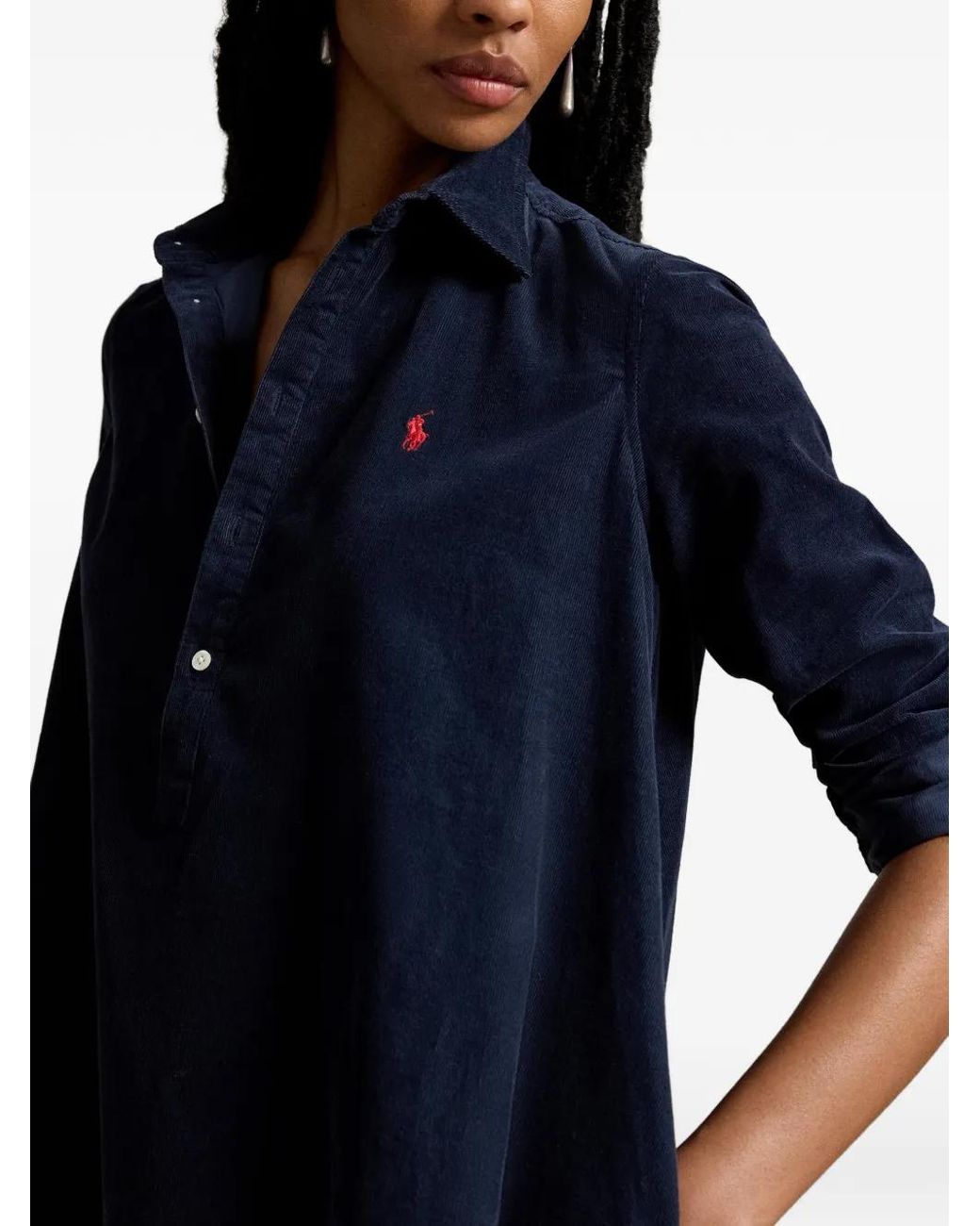 Polo Ralph Lauren Blue Corduroy Logo-Embroidered Mini Dress
