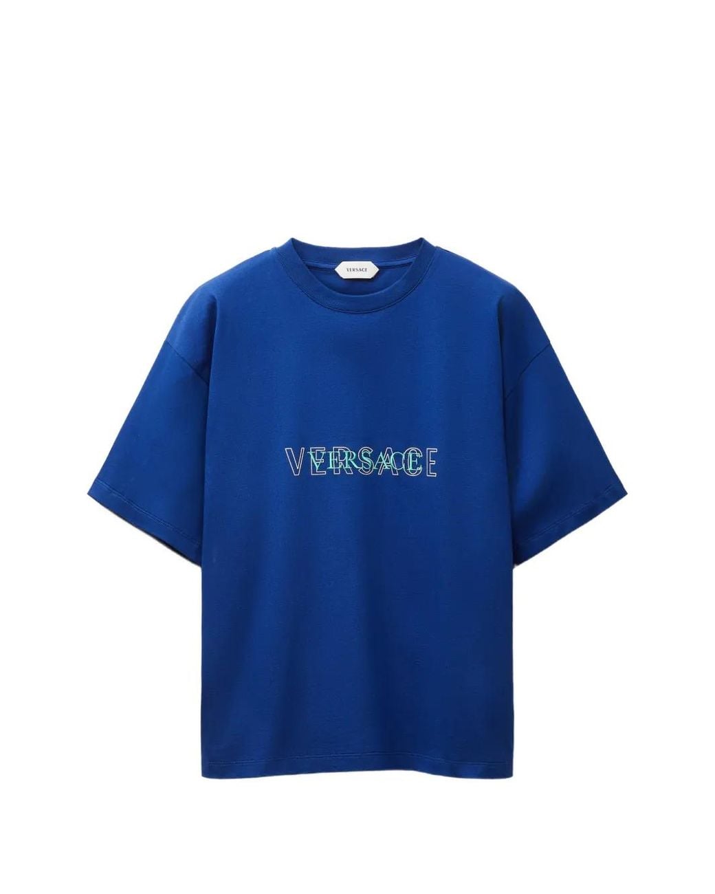 Versace Blue Embroidered-Logo Cotton-Jersey Regular T-Shirt for men