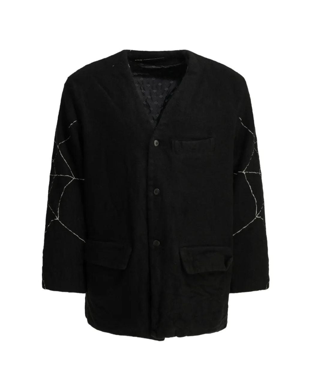 Kapital Black Embroidered Collarless Jacket for men