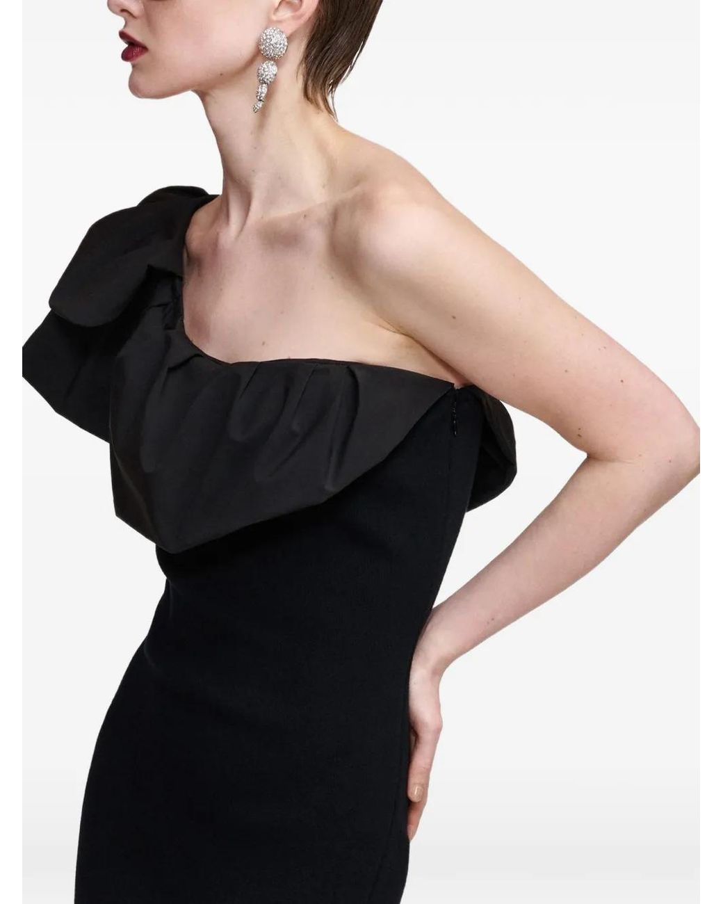 Essentiel Antwerp Black Klack Ruffled Asymmetric Slim-Fit Midi Dress