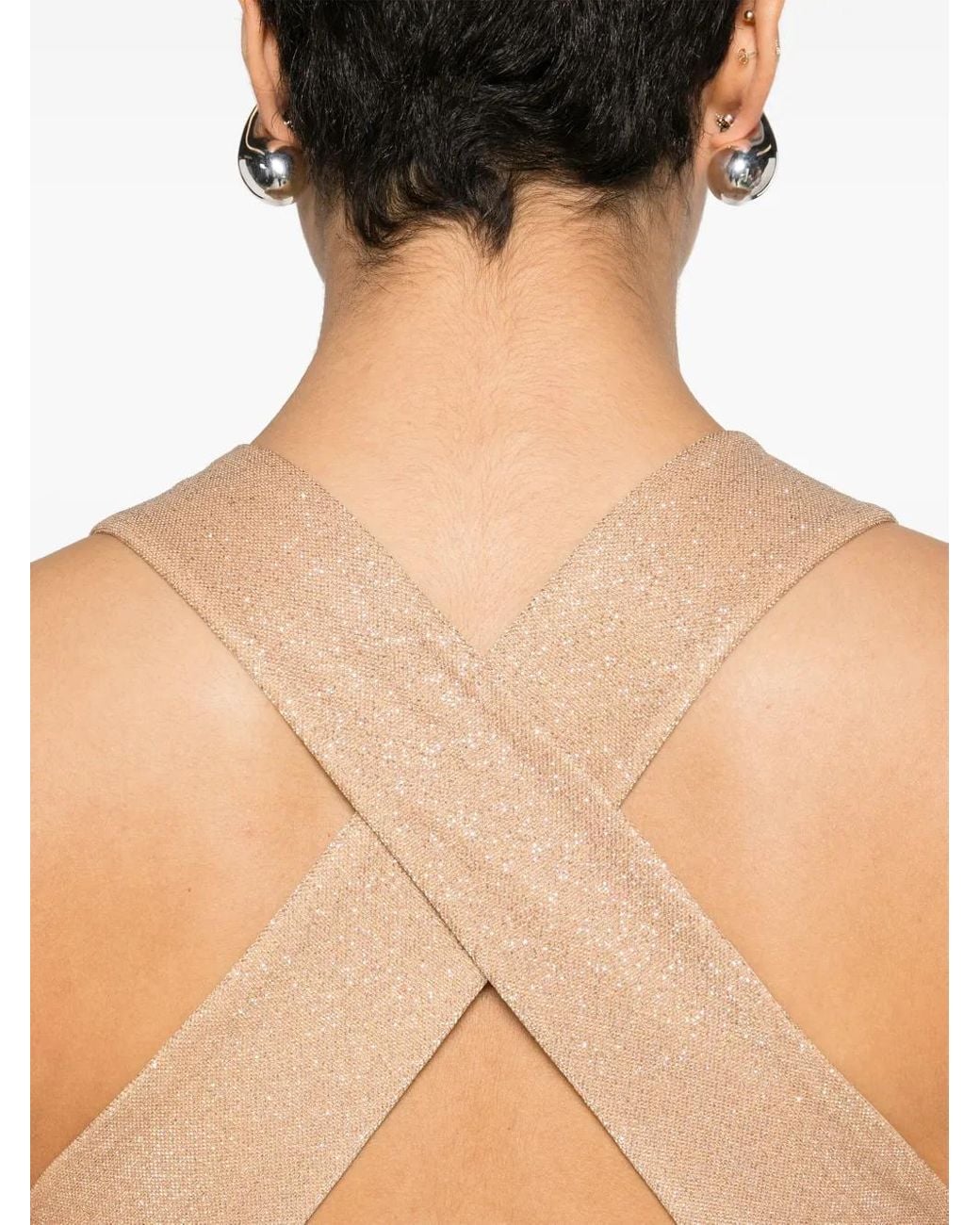 Nissa Natural Glittery Plissé-Effect Gown