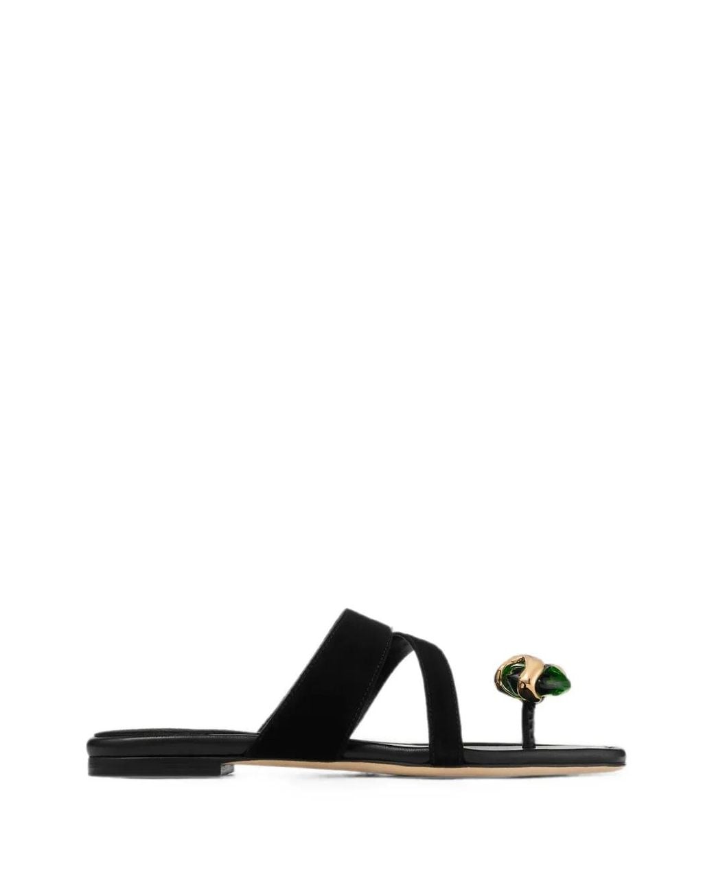 Jimmy Choo Black Emeri Stone Flat And Clover Suede Flat Sandals