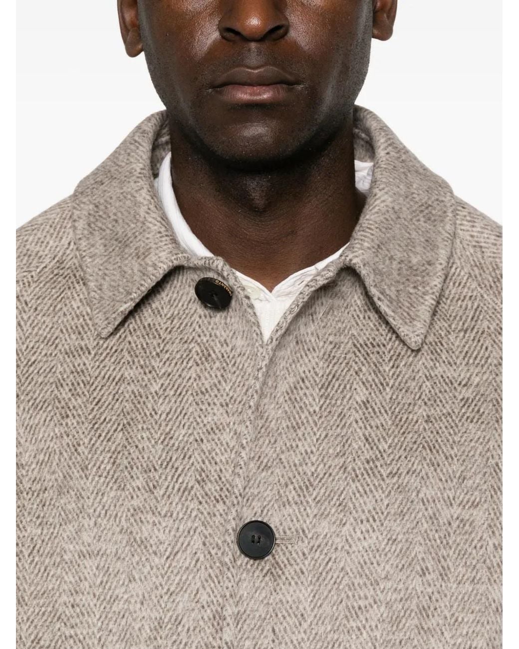 Amaranto Gray Herringbone-Pattern Raglan-Sleeve Coat for men