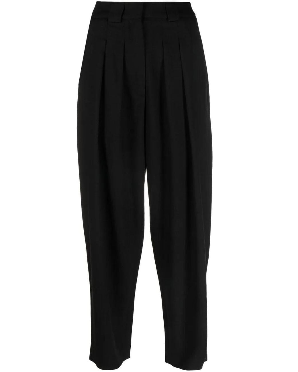 FRAME Black Pleated High-Waisted Trousers