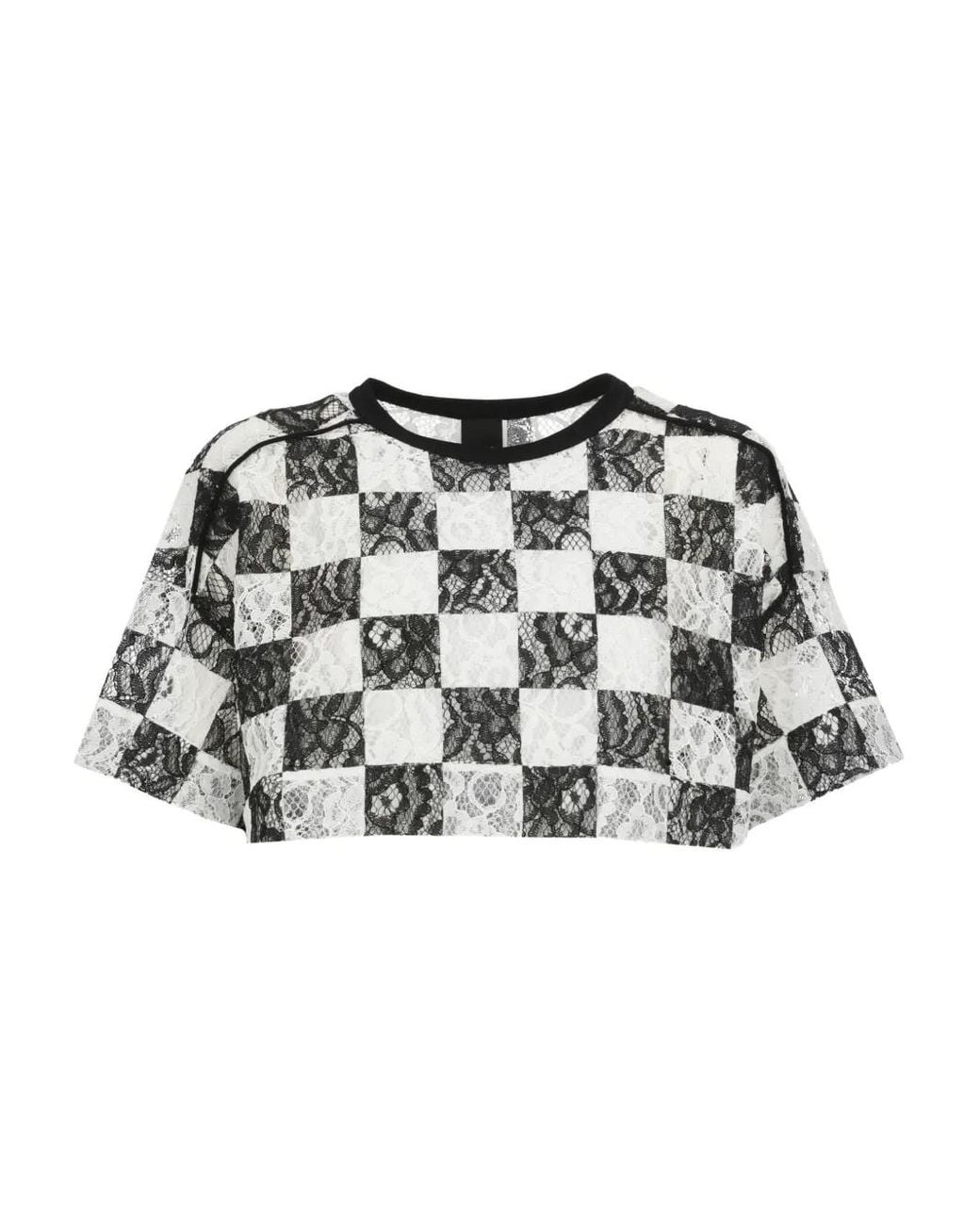 Pinko Black Check-Print Cropped T-Shirt