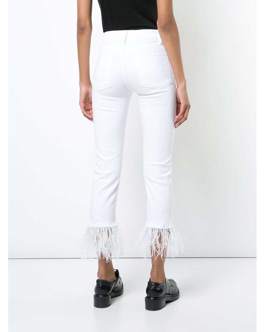 FRAME Denim Feather Trim Cropped Jeans 
