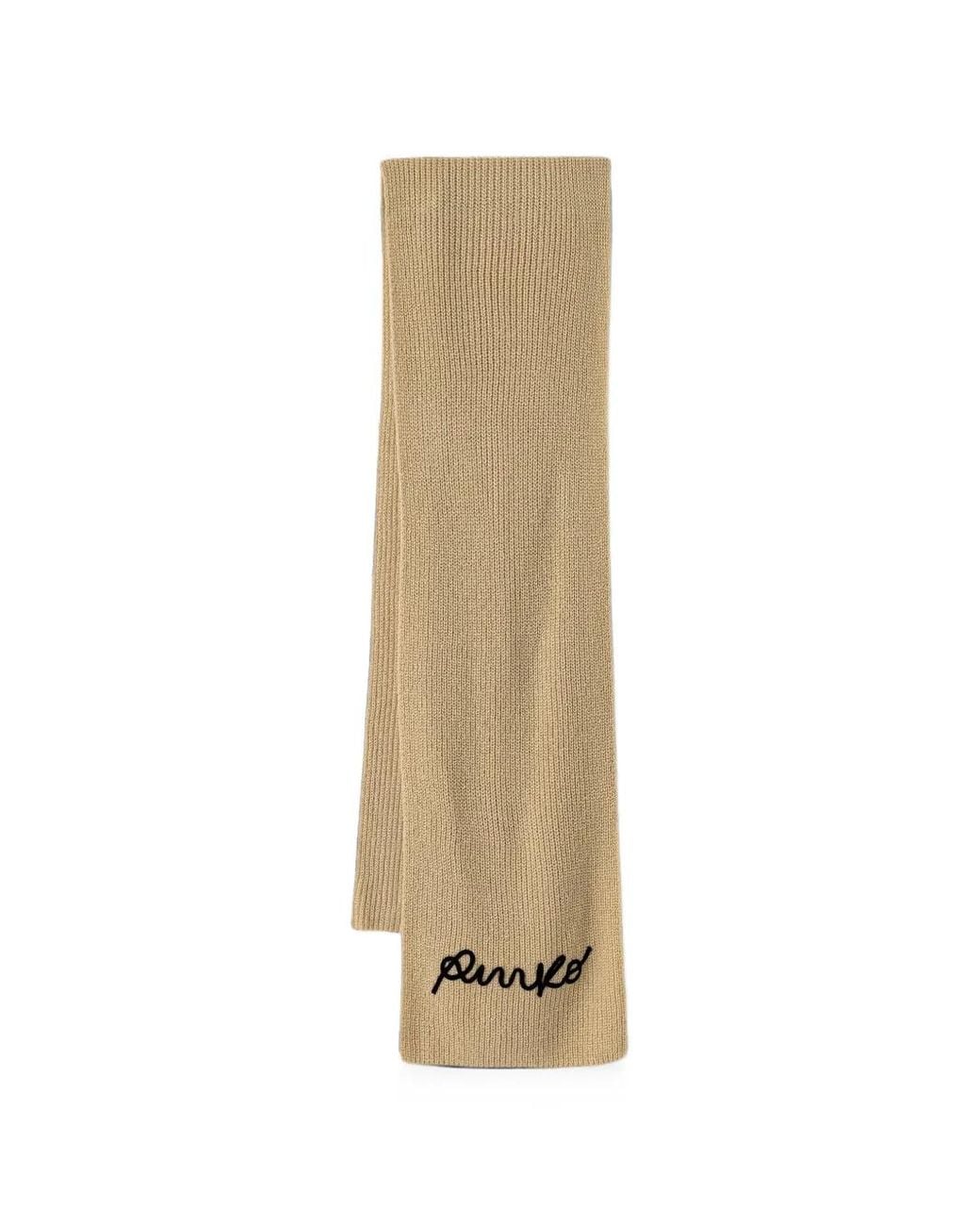 Pinko Natural Logo-Embroidered Ribbed Scarf