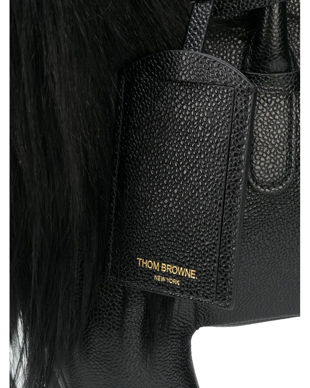 Thom Browne Black Lion Pebbled Leather Tote Bag