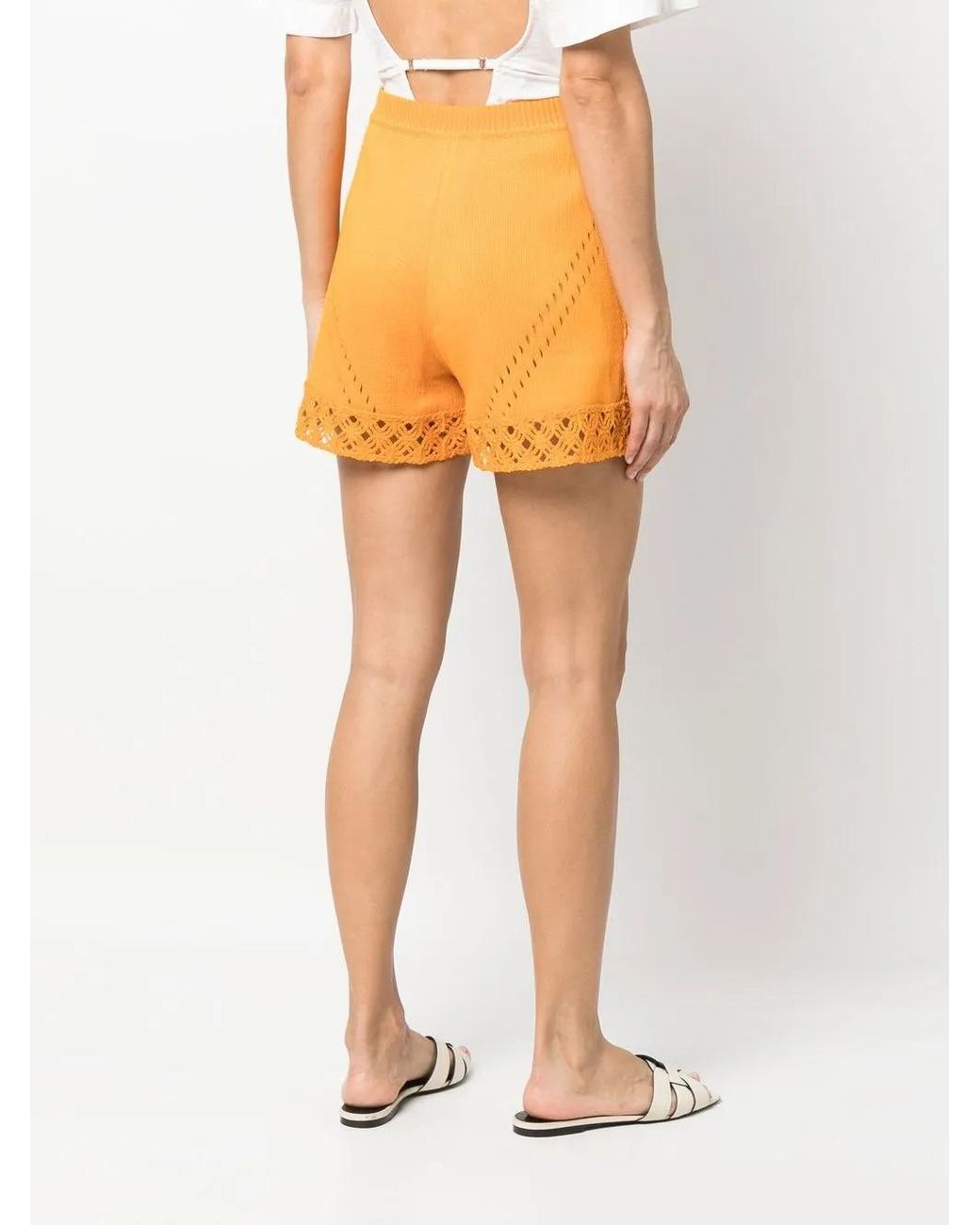 Alberta Ferretti Orange Open-Knit Shorts