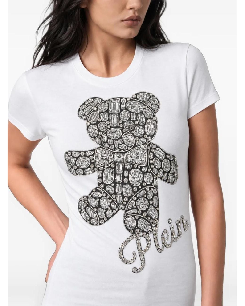 Philipp Plein White Teddy-Embellished T-Shirt