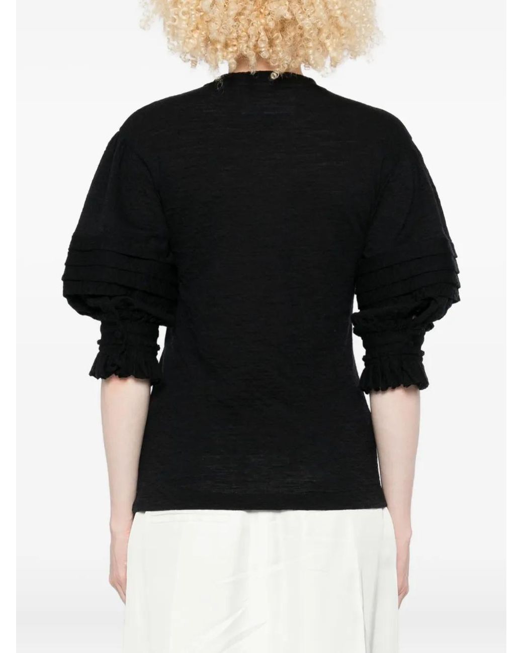 Jil Sander Black Pleated-Sleeve Top