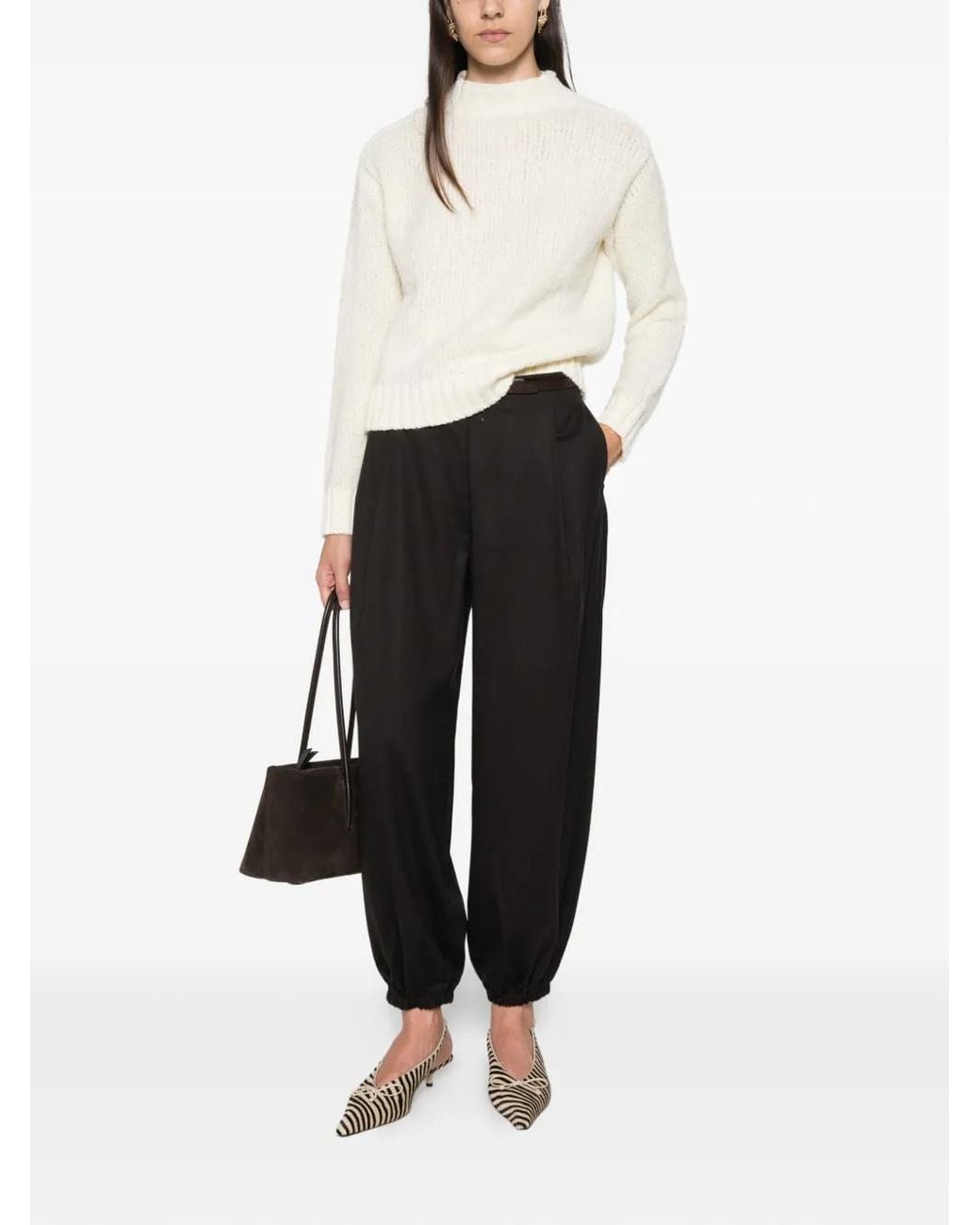 Herno White Bouclé Ribbed-Trim Sweater