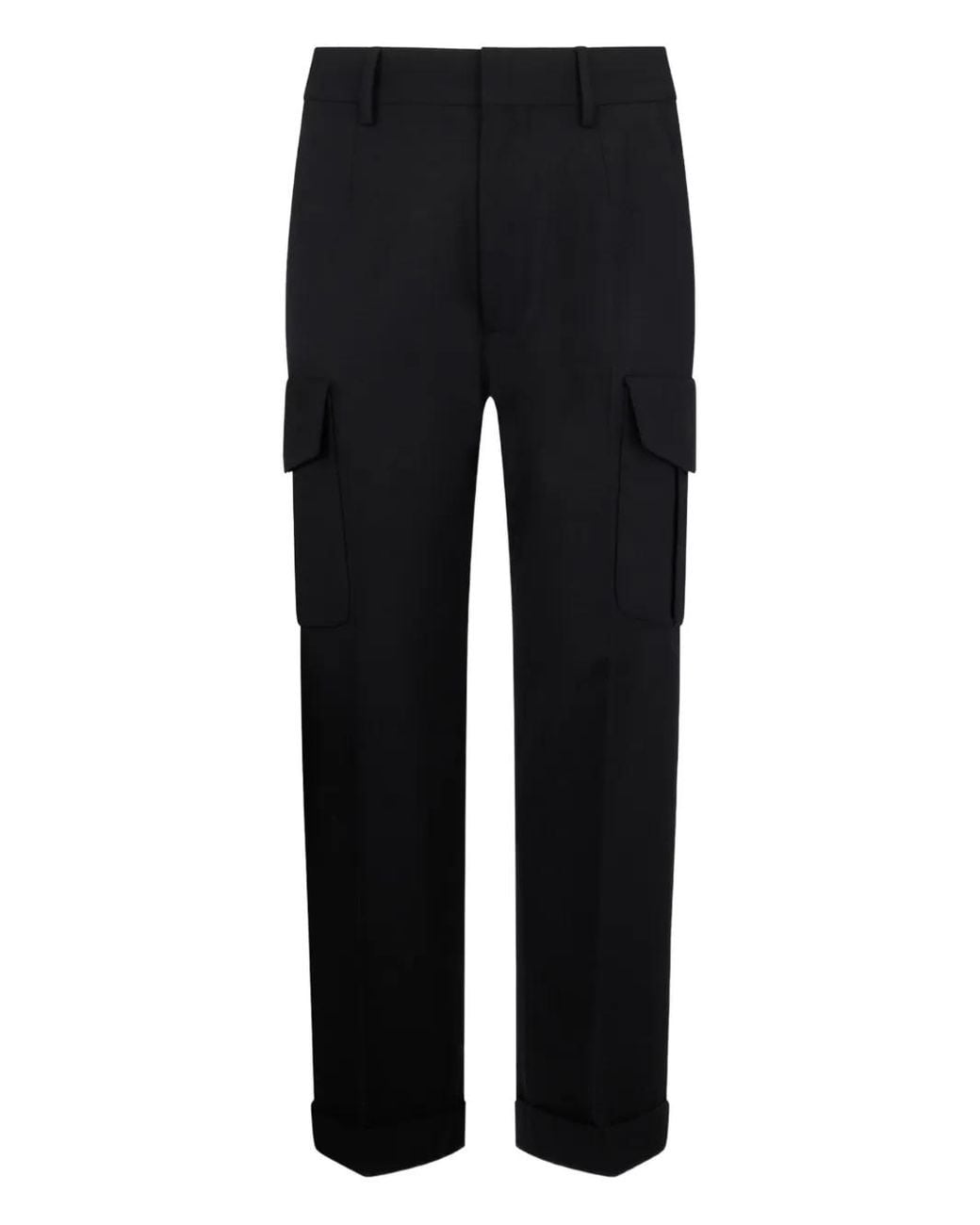 DSquared² Black Tropical Wool Straight Cargo Pants for men