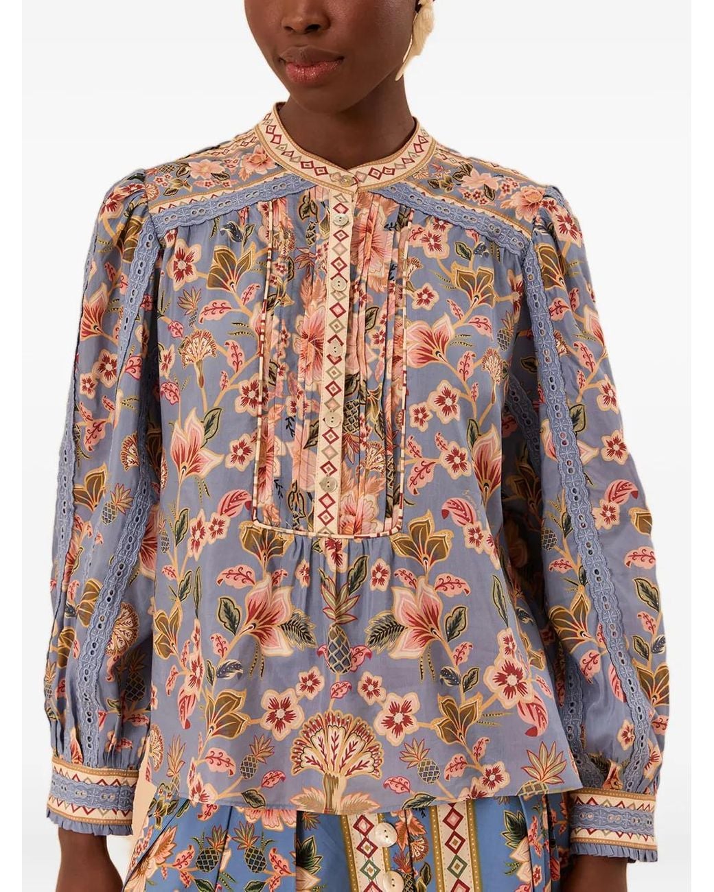 Farm Rio Brown Superbloom Tapestry-Print Blouse