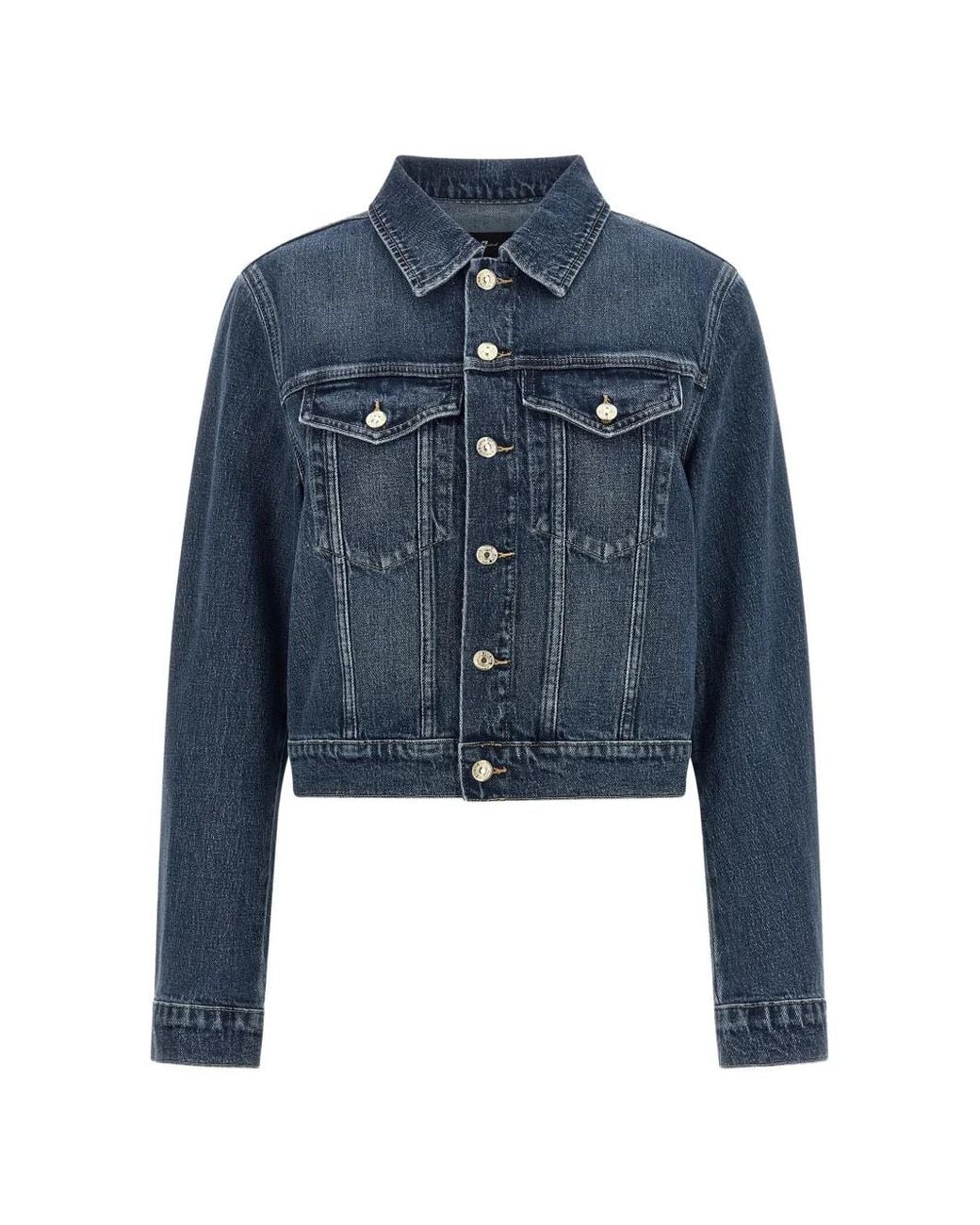 7 For All Mankind Blue Darted Shrunken Denim Jacket