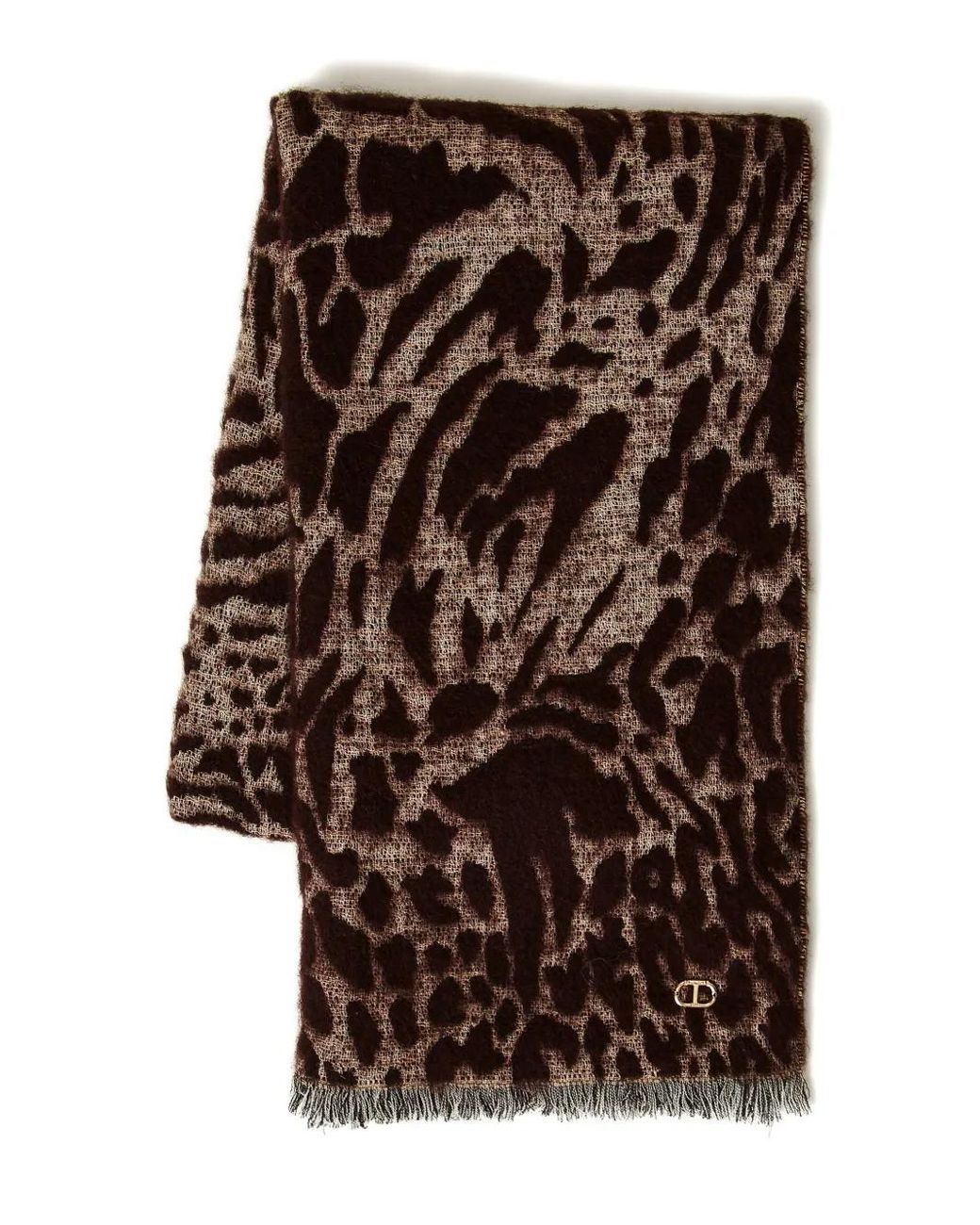 Twinset Brown Animal-Print Woven Scarf