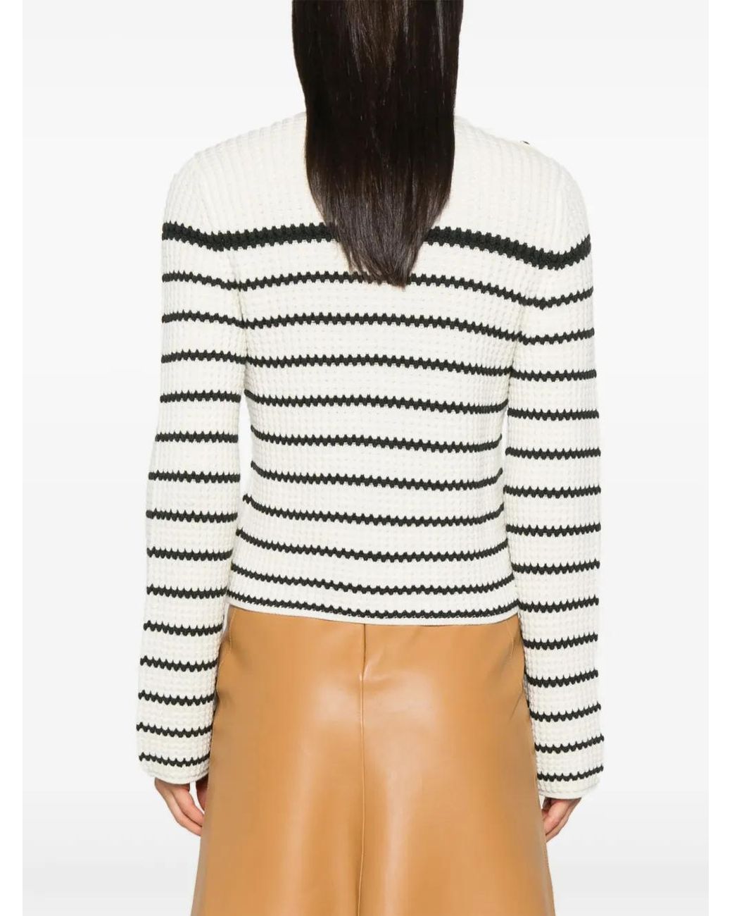 Forte_forte White High-Neck Striped Sweater