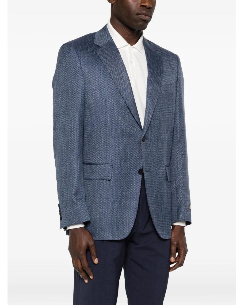 Canali Blue Patterned Notched Lapel Jacket for men