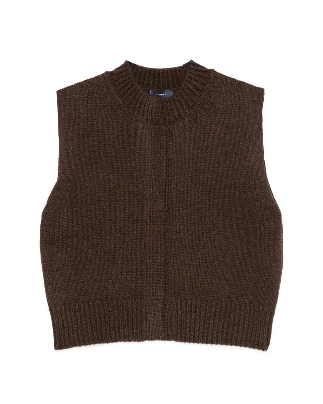 Soeur Brown Ribbed-Knit Sleeveless Sweater