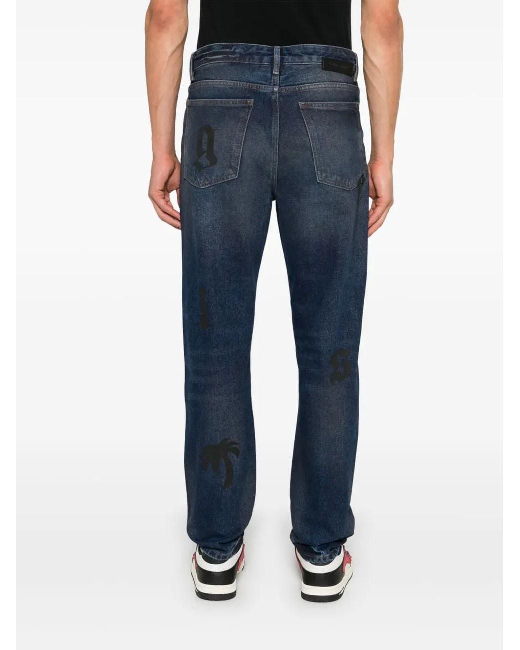 Palm Angels Blue Logo-Print Jeans for men