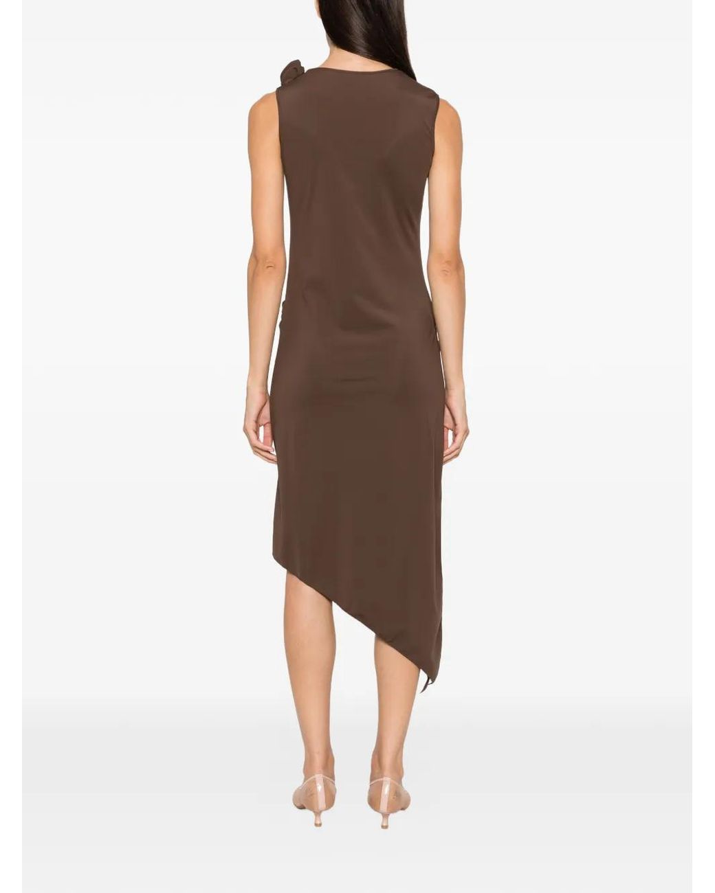 Coperni Brown Robe Mi-Longue Asymétrique À Détail Fleur