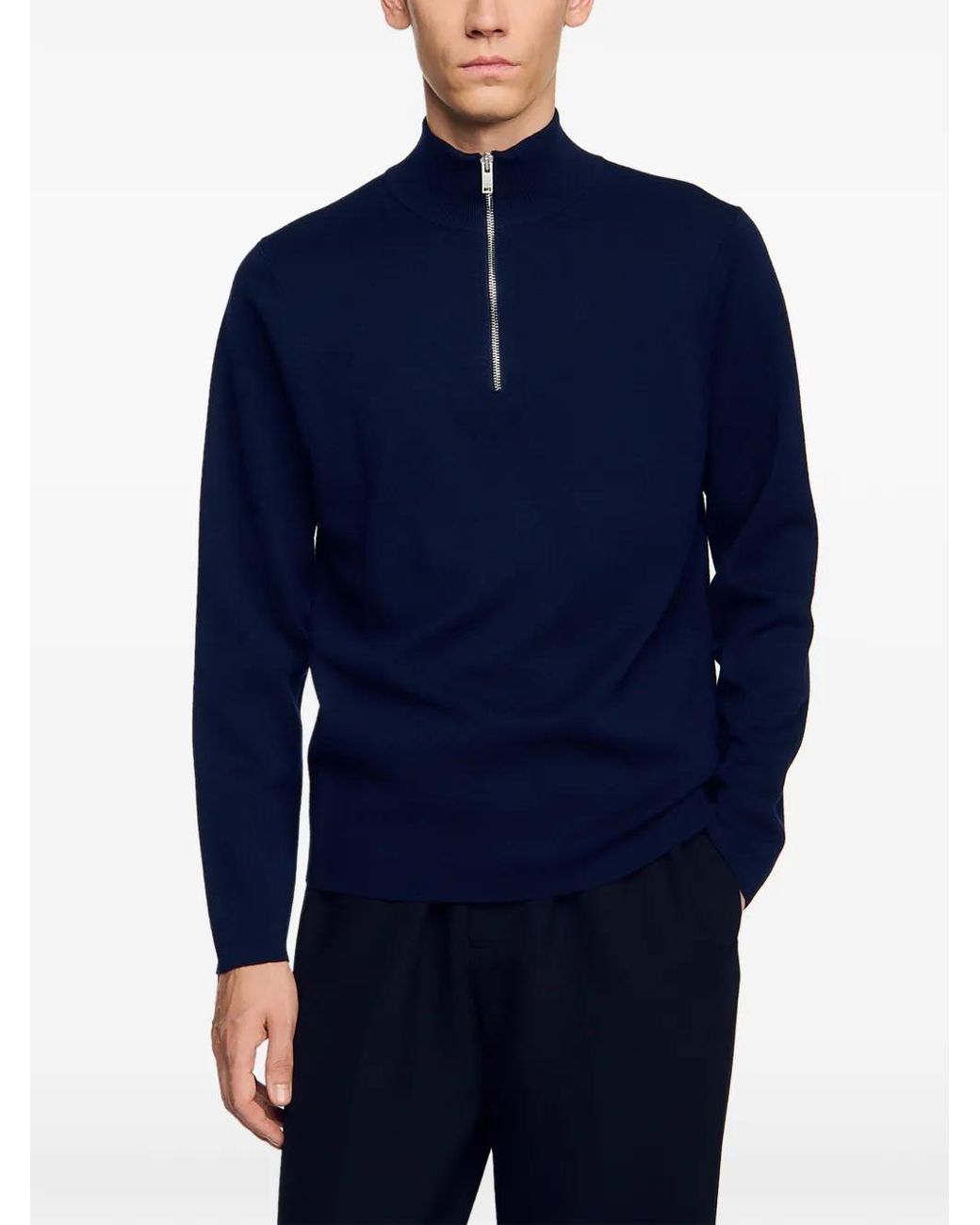 Sandro Blue Wool Sweater With Zipped Collar for men
