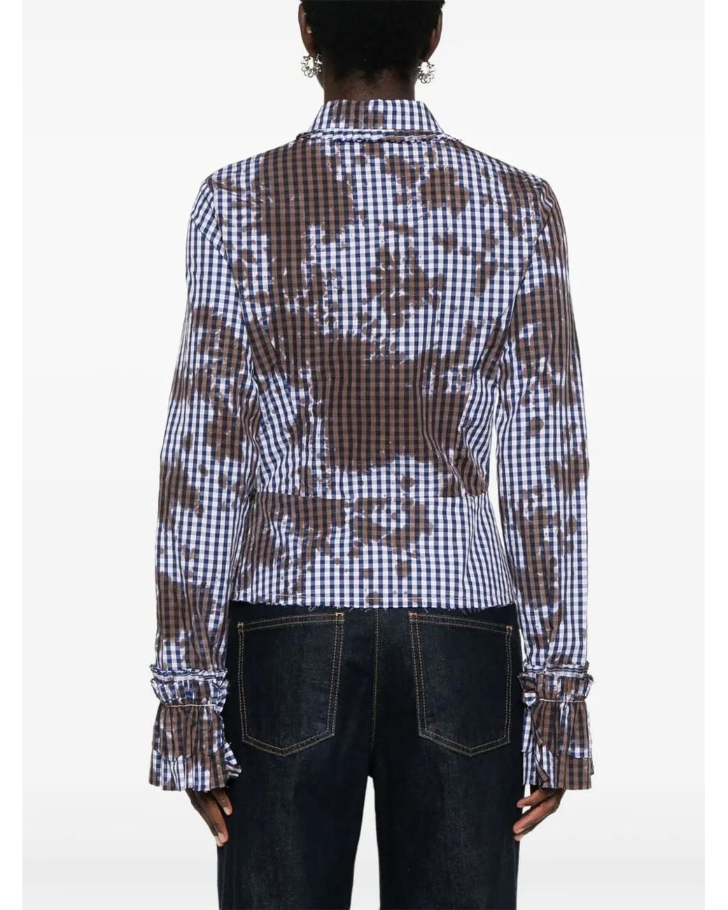 OTTOLINGER Blue Stained Gingham Ruffled Shirt