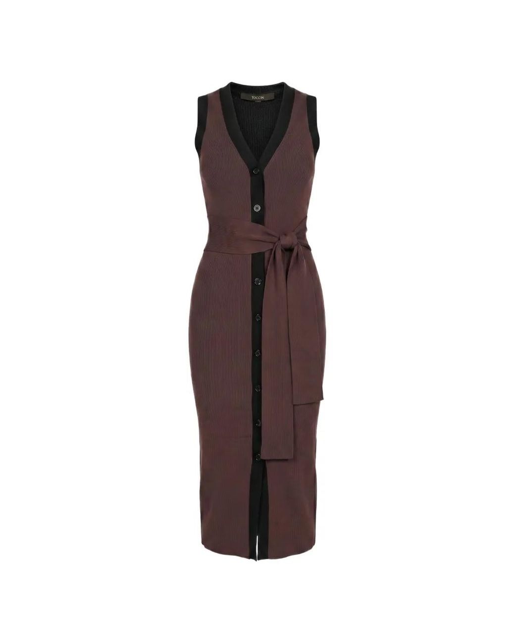 Toccin Brown Robe Mi-Longue Victoria En Maille Côtelée