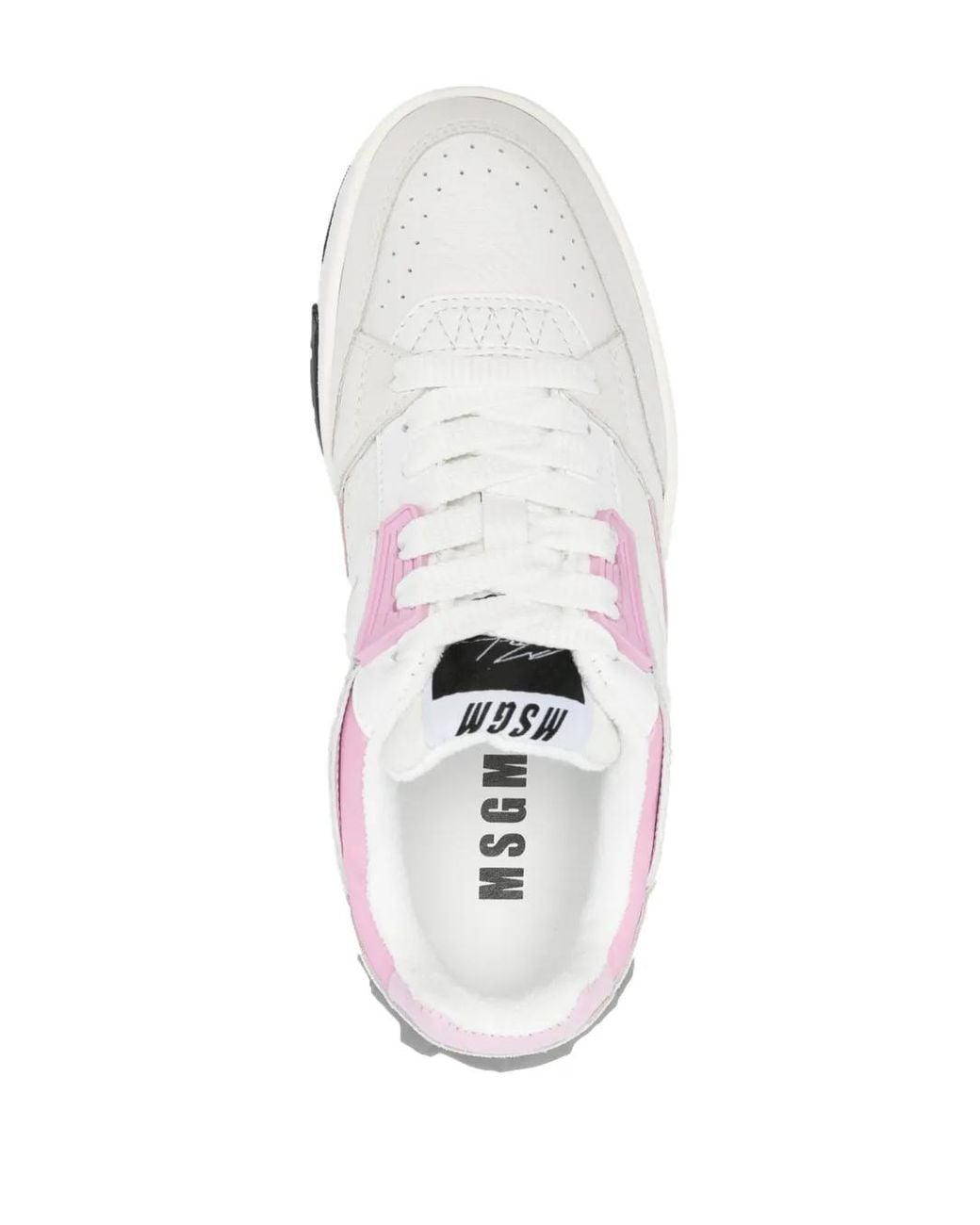 MSGM White Logo-Print Leather Sneakers