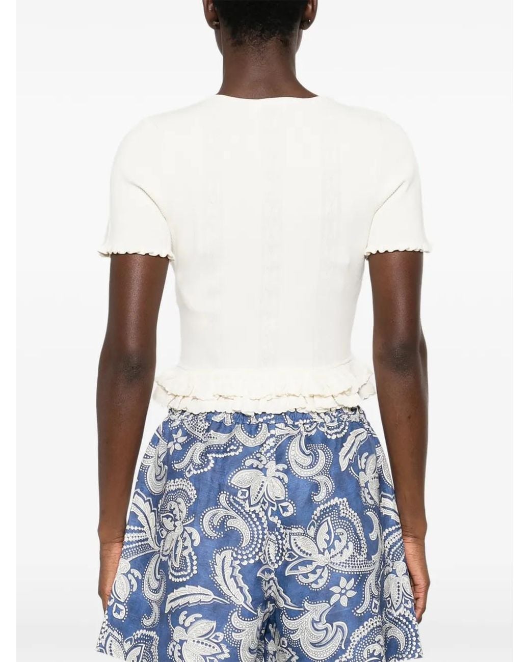 Sandro White Ruffled Knit Top
