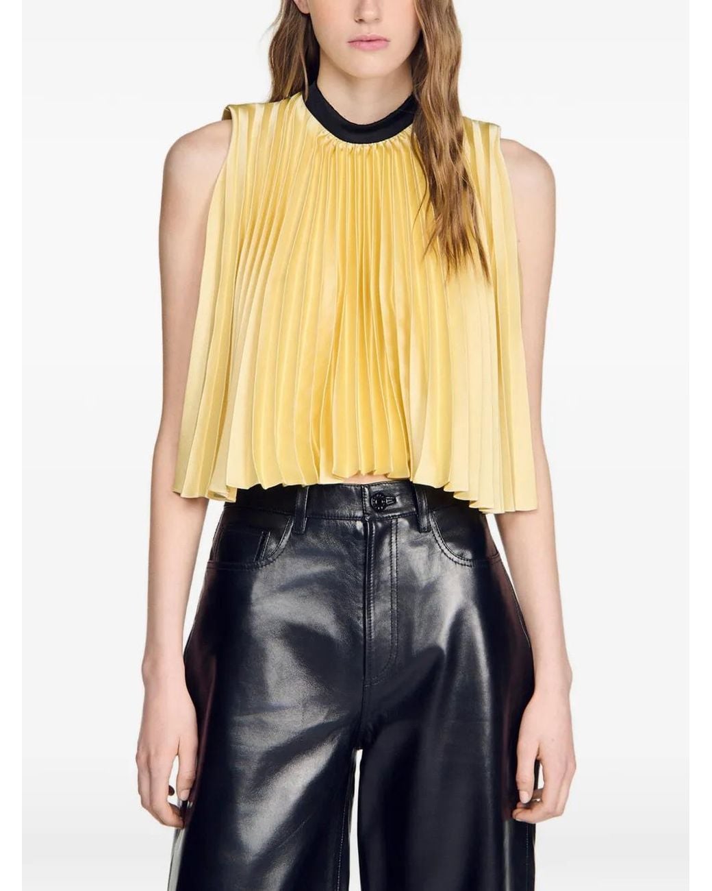Sandro Natural Pleated Tie-Back Top