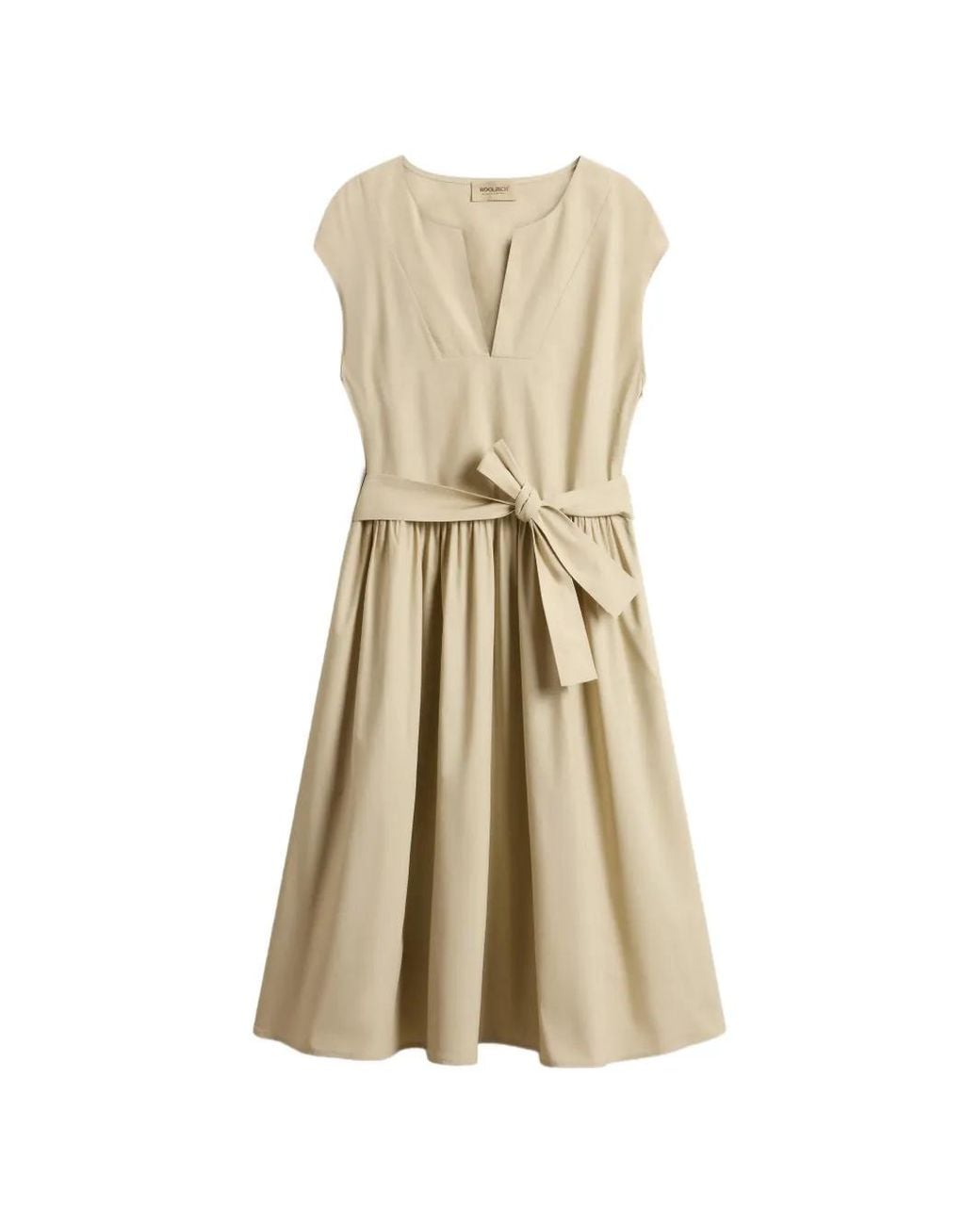 Woolrich Natural Mini Belted Sleeveless Dress