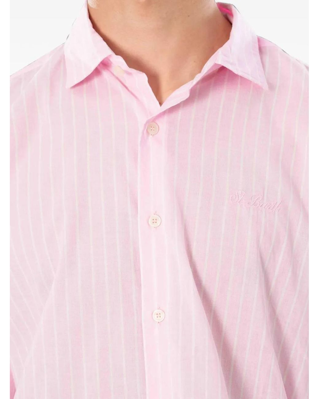 Mc2 Saint Barth Pink Striped Cotton-Voile Shirt for men
