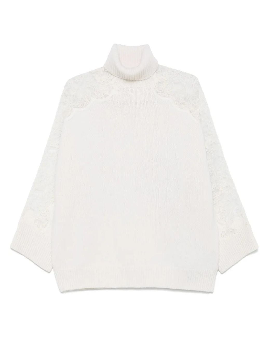 Elie Saab White Lace-Detail Sweater